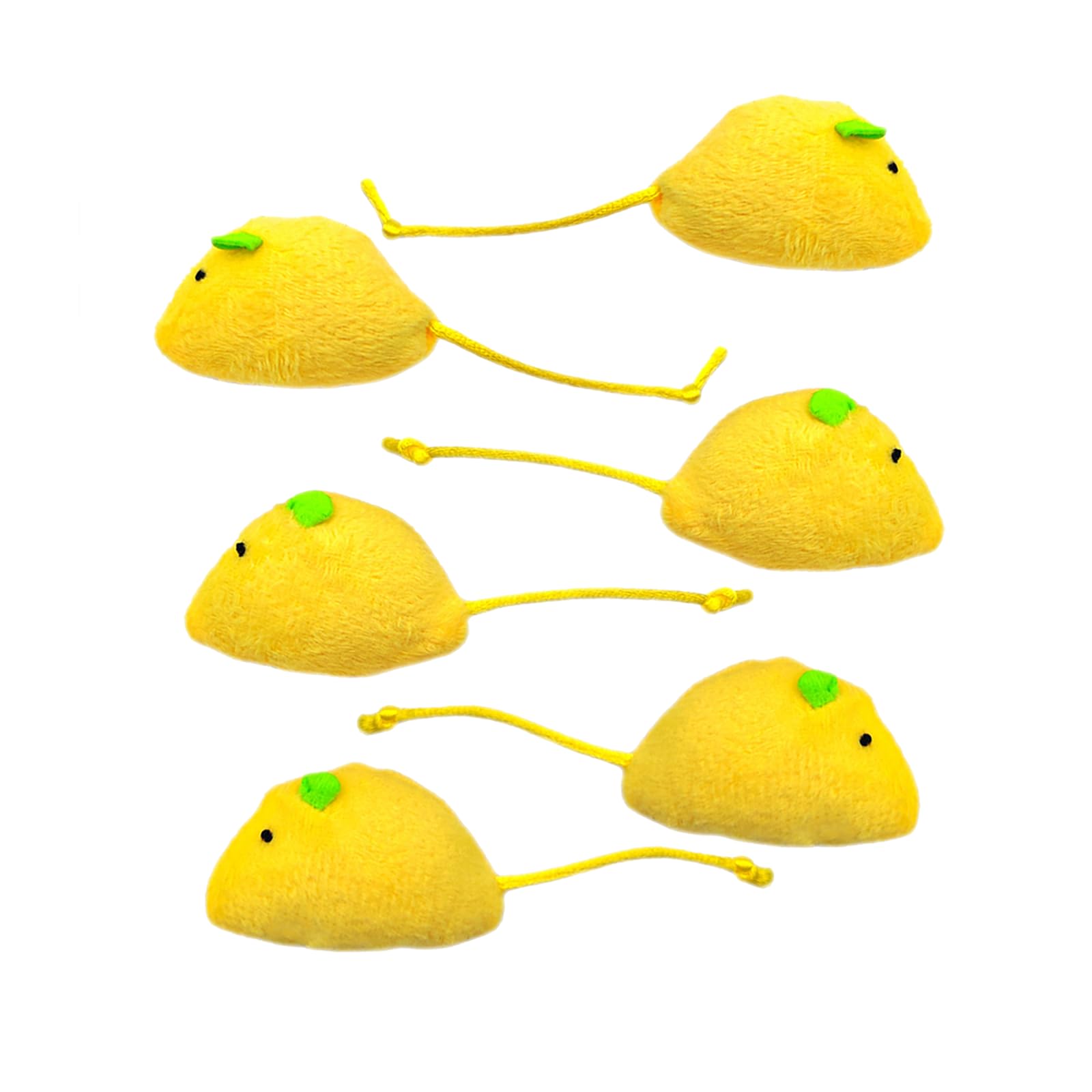 Jouets pour chat en coton PP robuste | Set de 6 souris premium herbe à chat verte et jaune