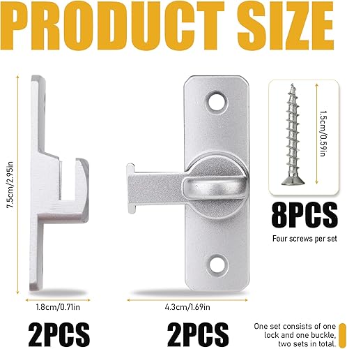 Miniatura 7 de Paquete de 2 pestillos para puerta de granero, cerradura de puerta corrediza de granero de 90180 grados, pestillo de puerta deslizante multiángulo