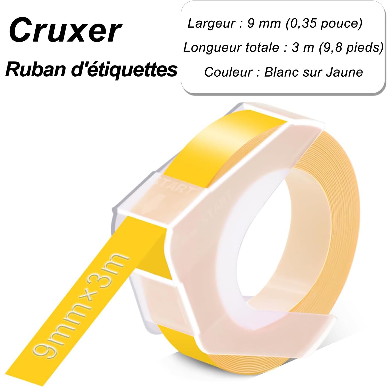 Lot de 50 S0898170 Blanc sur Jaune 9mm pour Dymo Ruban de Gaufrage