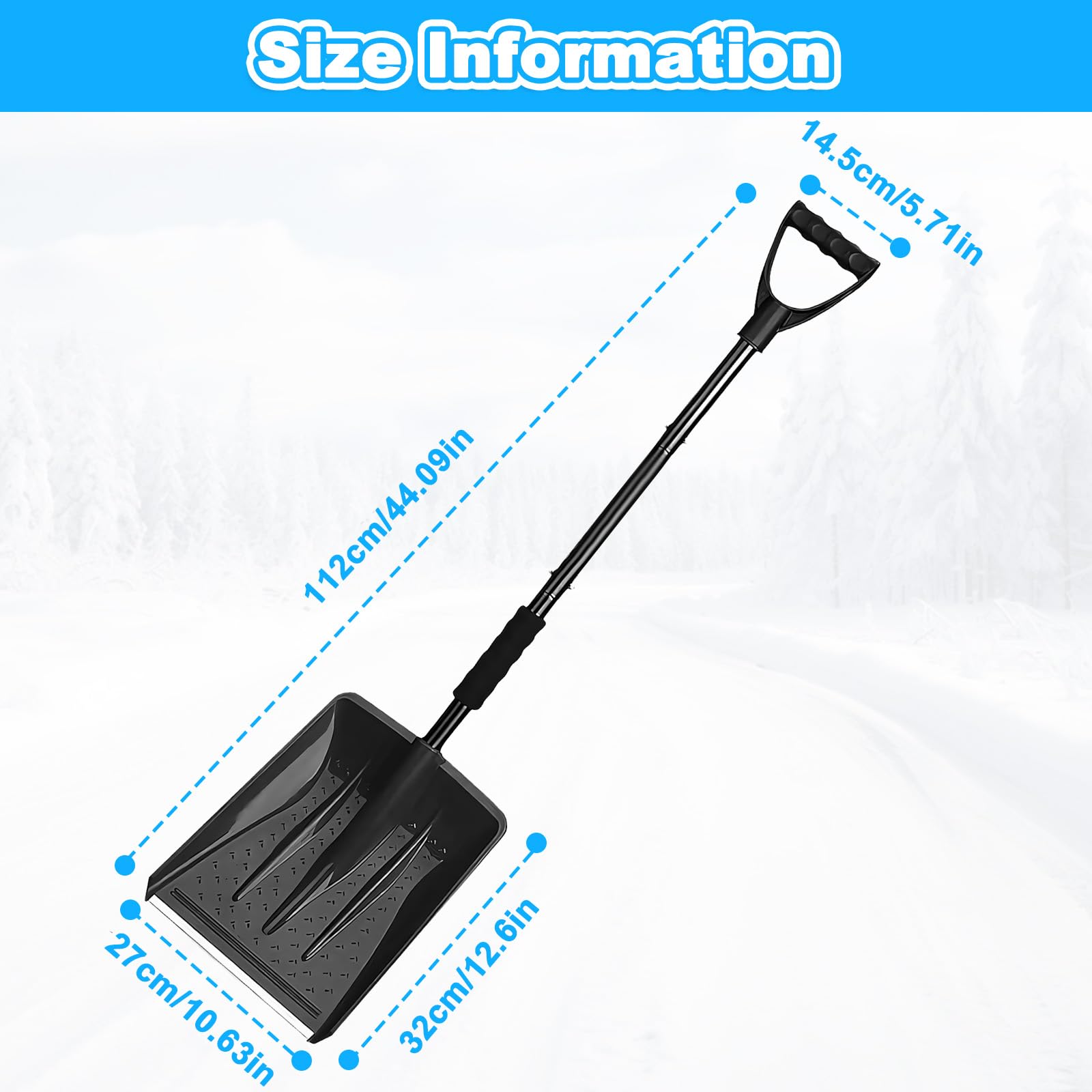 Pelle à Neige avec Tige Démontable Réglable, Pelle a Neige Robuste et Durabile avec Poignée Antidérapante, Outil Polyvalent pour Trottoirs, Jardinage, Terrasses, Camping Plein Air et Tempêtes Neige