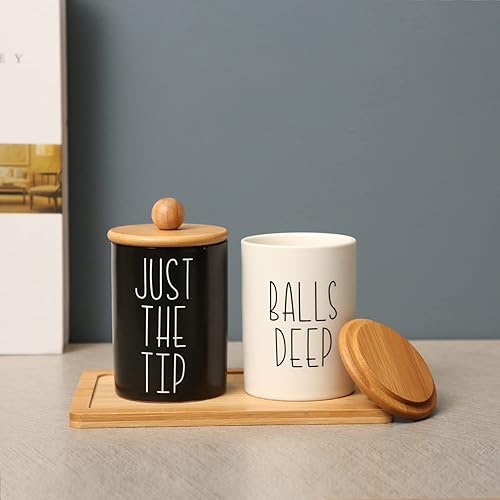 Miniatura 5 de MOMEEMO Los tarros de boticario con tapas para organización de baño, soporte para Qtip de vidrio, soporte para bolas de algodón, organizador de