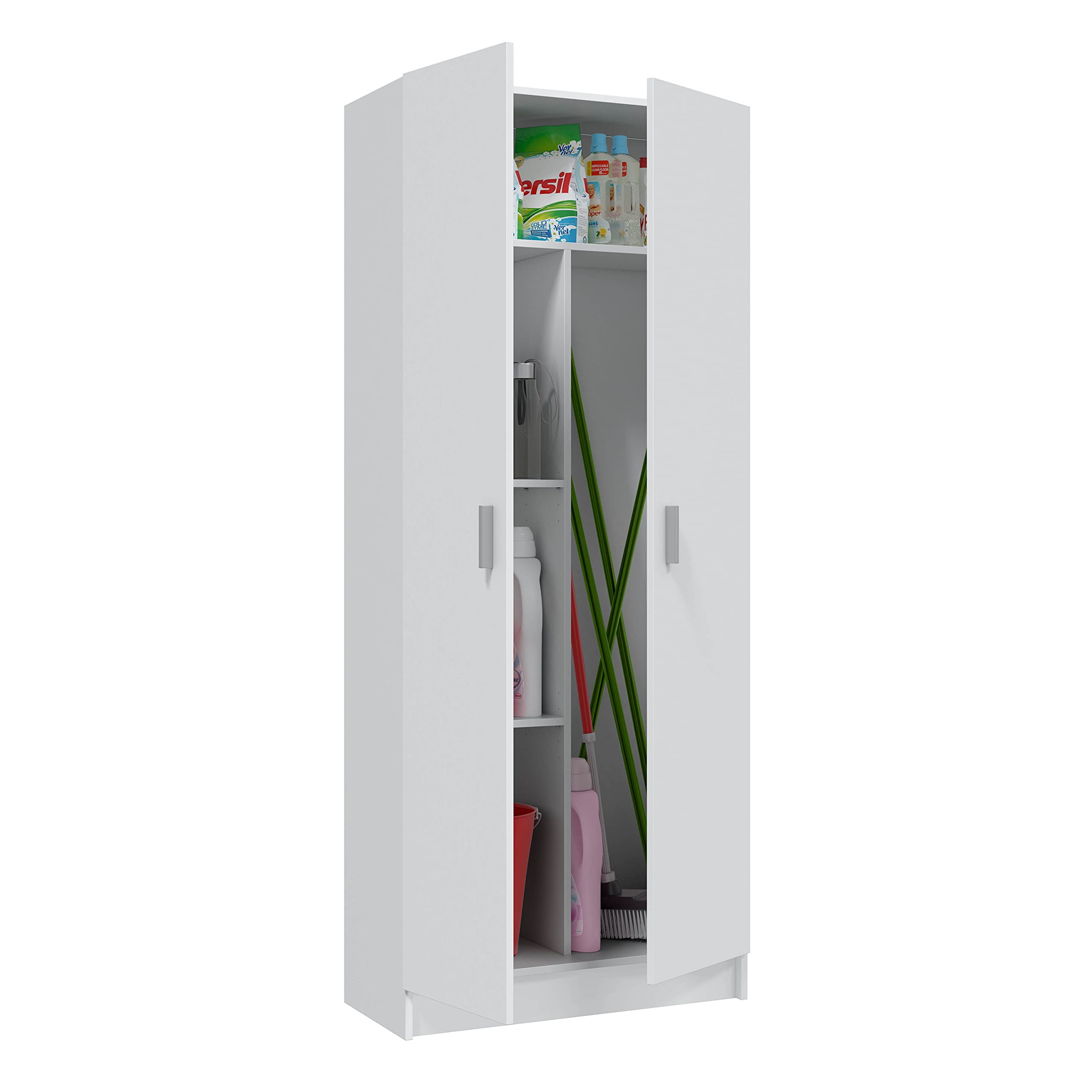Switxhome Armario Escobero, Armario Multiusos, 2 Puertas, Mueble Escobero Color Blanco Mate, Medidas: 73 cm (Ancho) x180 cm (Alto) x 37 cm (Fondo)