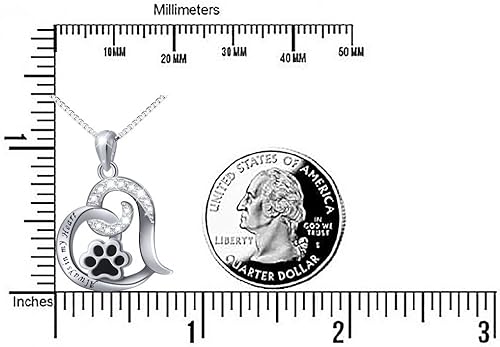 Miniatura 5 de Collar de plata fina con colgante de huella de perro, gato, mascota y corazón. 18 pulgadas, cadena rolo