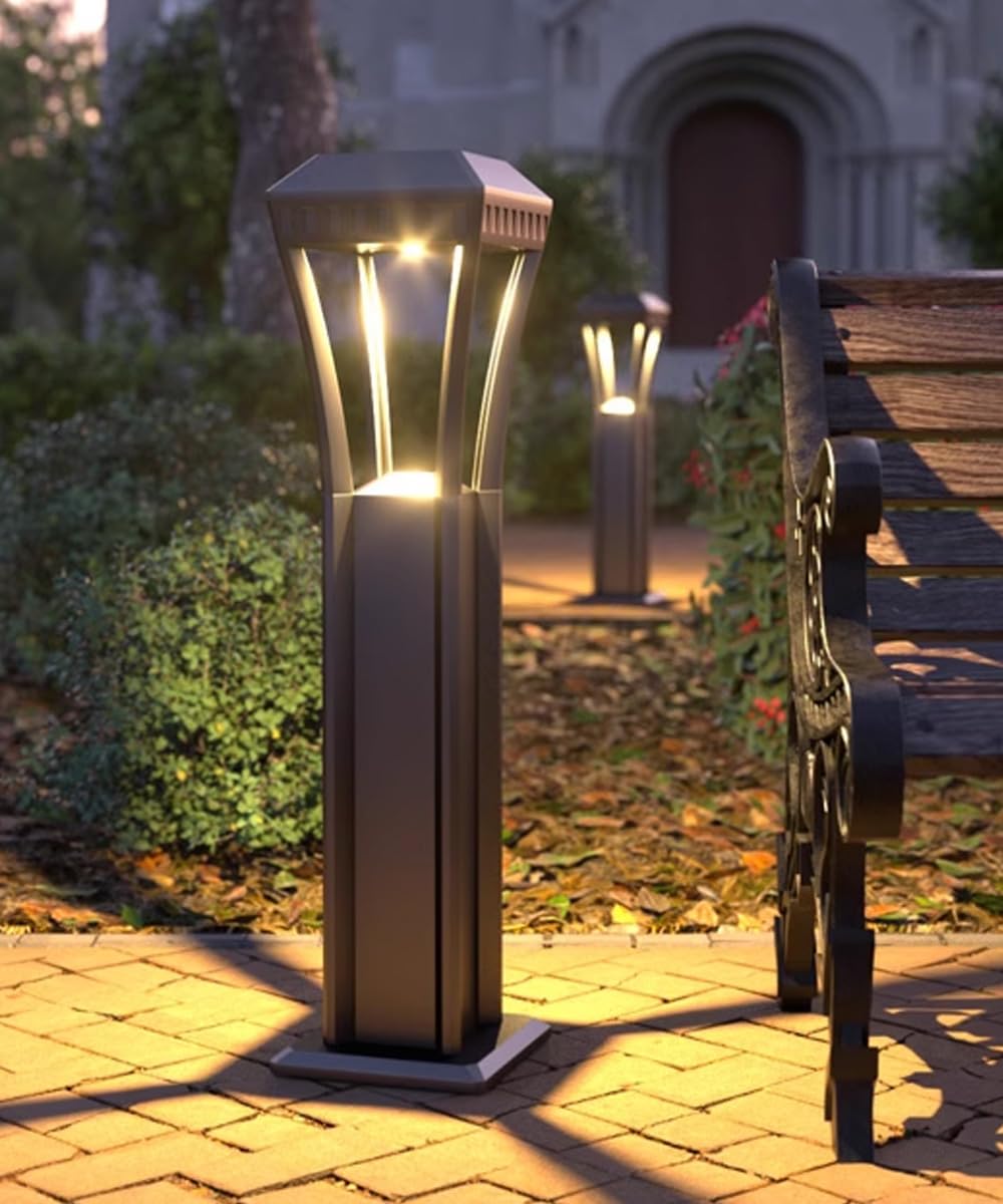 Modern Landscape Path Light With 3000K Warm Light Pathway Lights Outdoor LED Waterproof Bollard Light Black Square Aluminum Post Light Fixture External Lawn Bollard Lantern For Porch Garden Front Yard