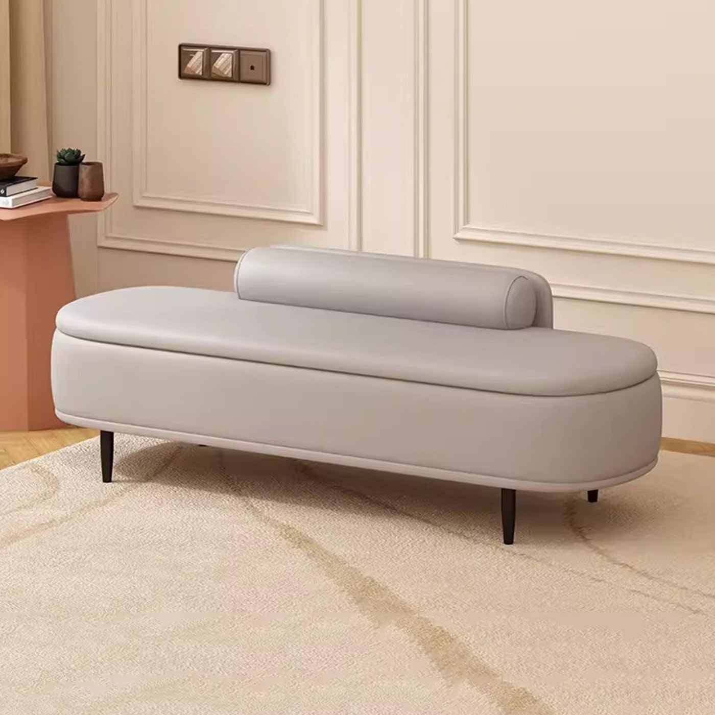 ZHANGshouf Modern Ottoman Storage Bench with Lumbar Pillow Light Grey Footrest Stool for Entryway or Living Room 80cm Storage Box and End of Bed Bench