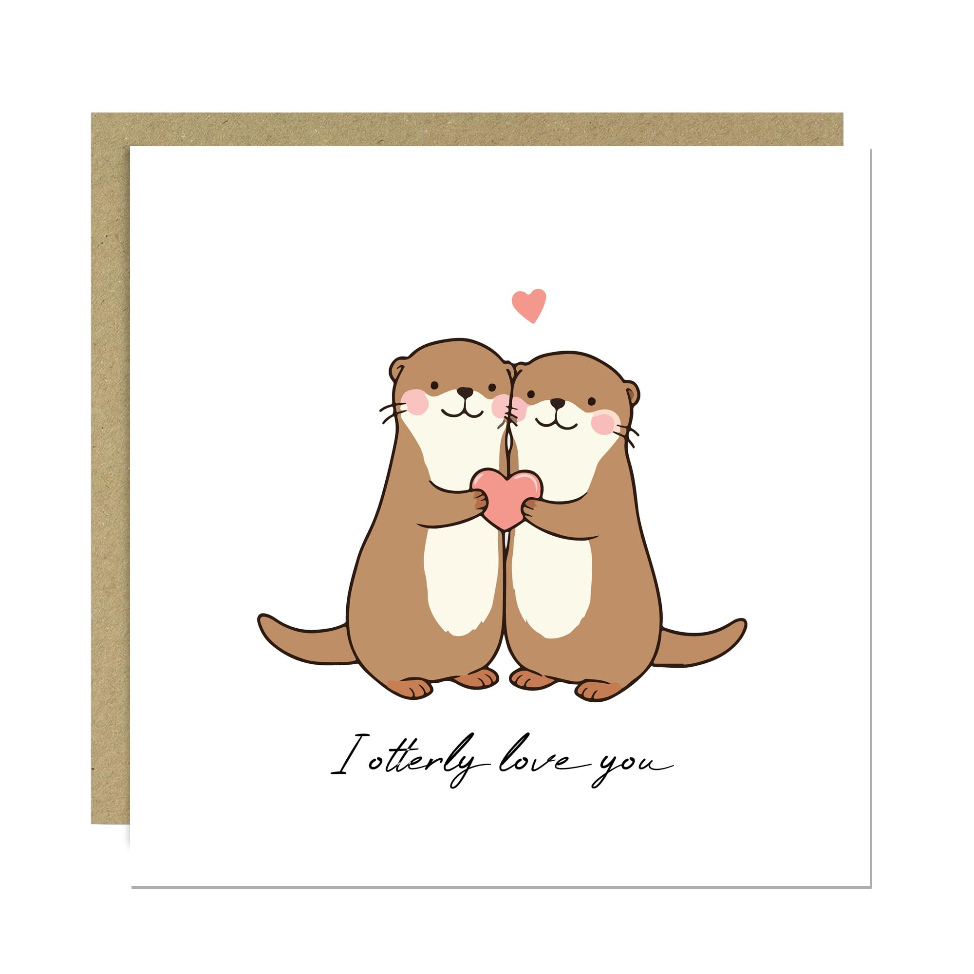 RED OCEAN Valentines Card, Valentines Day Card, I Love You Beary Much, Card For Boyfriend, Girlfriend, Husband, Wife, Card For Anniversary With Kraft Envelope (14cm x 14cm, Otterly Love You)