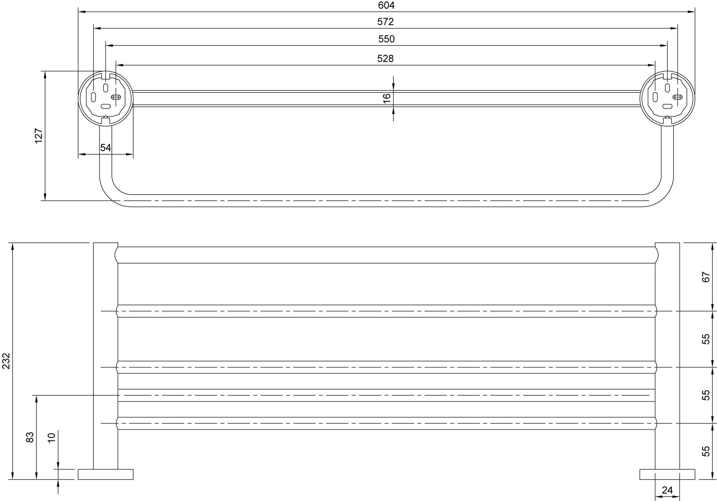 Villeroy & Boch Elements Tender - Toallero con estante para montaje en pared, toallero con barra para toallas, longitud 595 mm, redondo, cromo