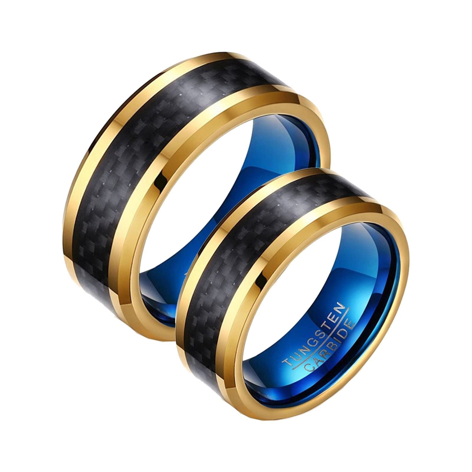 Anillo Carburo de Tungsteno Mujer, Anillo de Boda Pareja 2 Piezas Anillo de Oro de 8mm con Incrustaciones de Fibra de Carbono