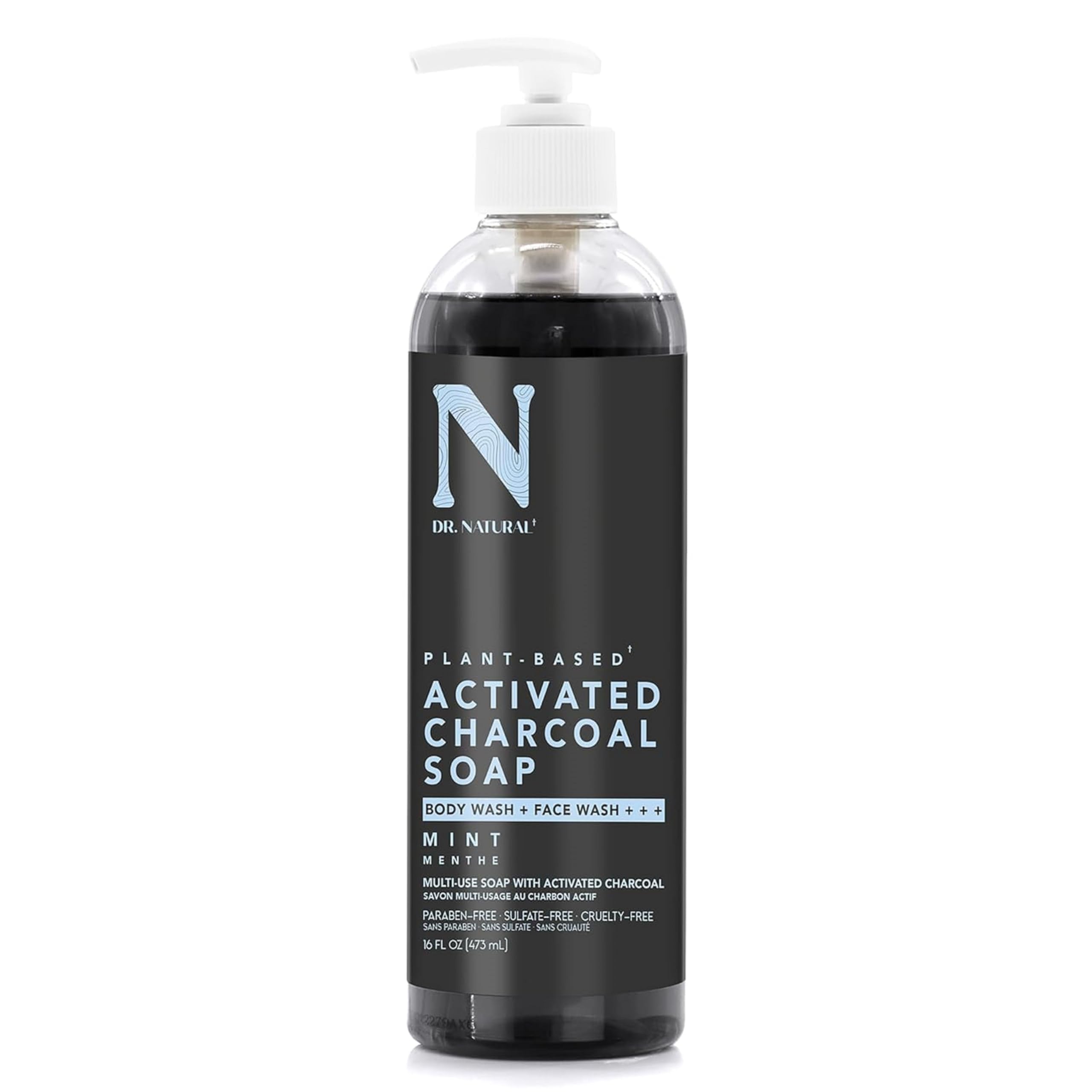 Dr Natural Activated Charcoal Liquid Soap - Combat Acne and Blemishes - Deep Cleansing Body Wash - Gentle