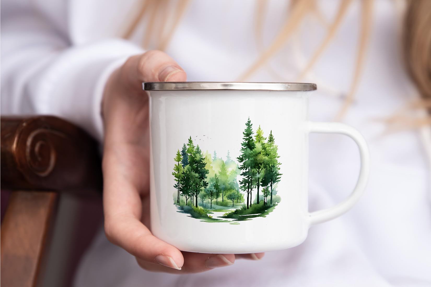 Tazza Da Campeggio Smaltata – Design Pecorelle Acquerello, 350 Ml, Leggera E Resistente Per Esterno E Interno - 4