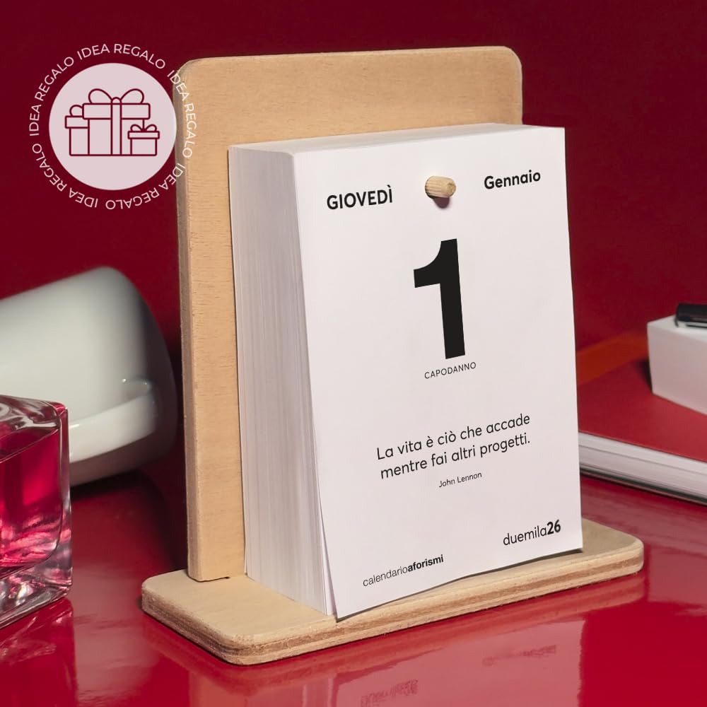 Calendario da tavolo 2026 con supporto in Legno - Calendario 2026 Aforismi Motivazionale con Frasi Filosofiche da Scrivania con Supporto in Legno (2026, Pacco da 1)