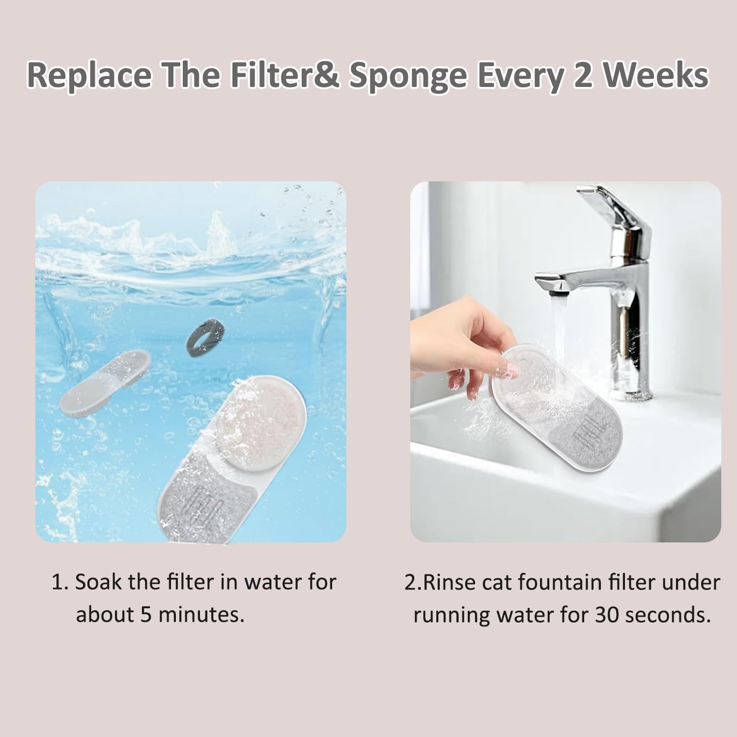Juego de 16 + 16 filtros de fuente de agua para gatos compatibles con dispensador de agua para mascotas APAUK de acero inoxidable de 3,2 L, incluye 16 filtros + 16 esponjas + un cepillo de limpieza