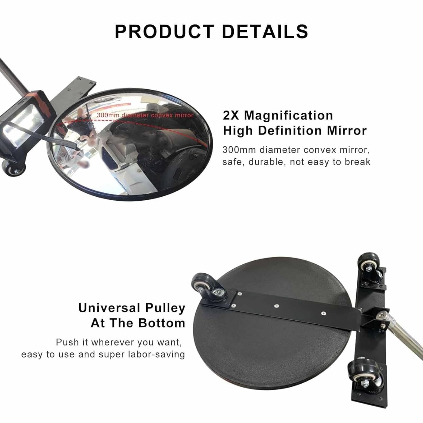 Espejo de Seguridad con Aumento, ángulo Ajustable para Debajo del Coche con Barras Extensibles de 30 cm, Espejo de inspección para Puntos de Control y aeropuertos.