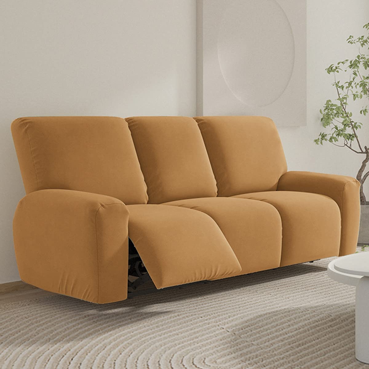 ABZDUNG Recliner Sofa Chair Covers With Pockets,Stretch Armchair Slipcovers Non Slip Reclining,Washable Furniture Protector For Living Room(Cammello,3 Posto)