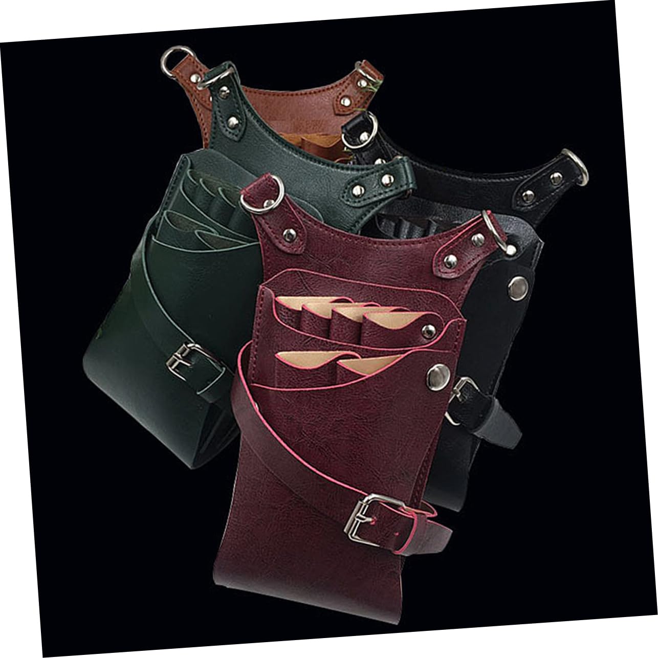 Ipetboom 6-Slot Scissor Pouch for Barber Hairdressing Tool Waist Bag Adjustable Belt Clip Pu Leather Brown