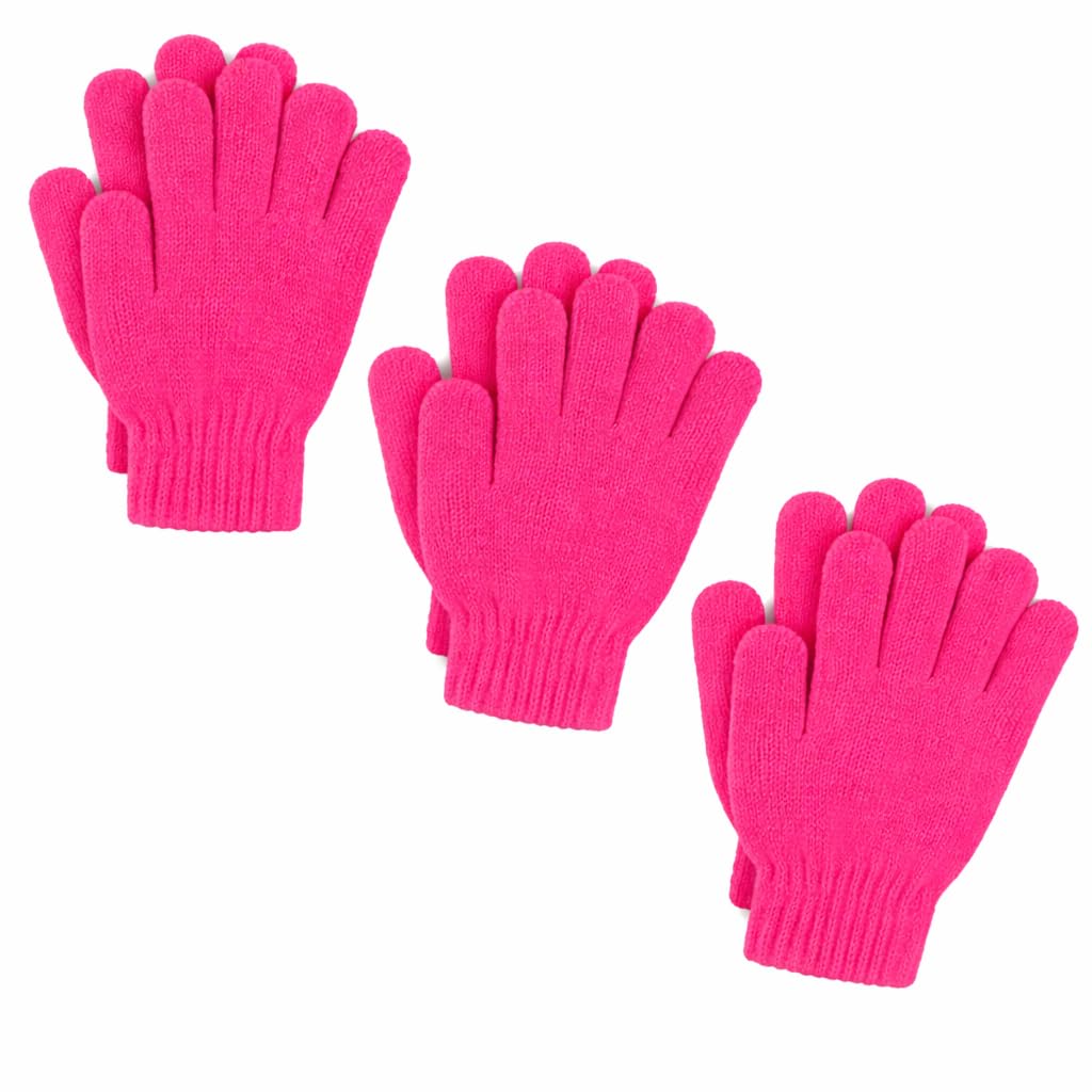 Fairy Trendz Men's Hot Pink Pack Of 3 Thermal Gloves, Wo Warm Knitted Winter Gloves, Soft Fleece Lined Full Finger Cold Weather Outdoor Use (Hot Pink)