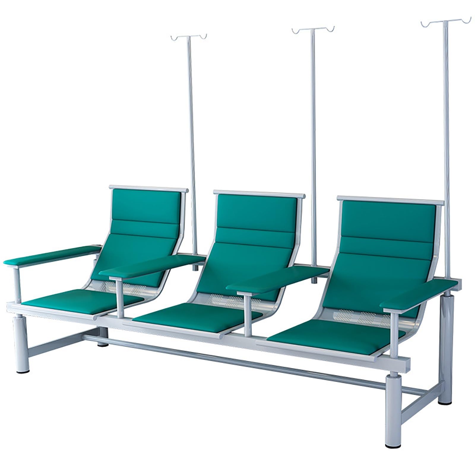 WDSOPK Waiting Room Chairs,Blue Leather Phlebotomy Chair for IV Infusion, Waiting Room Bench with Armrests, 2-Seater Infusion Chair with IV Stand for Lobbies(Green-3-seater)