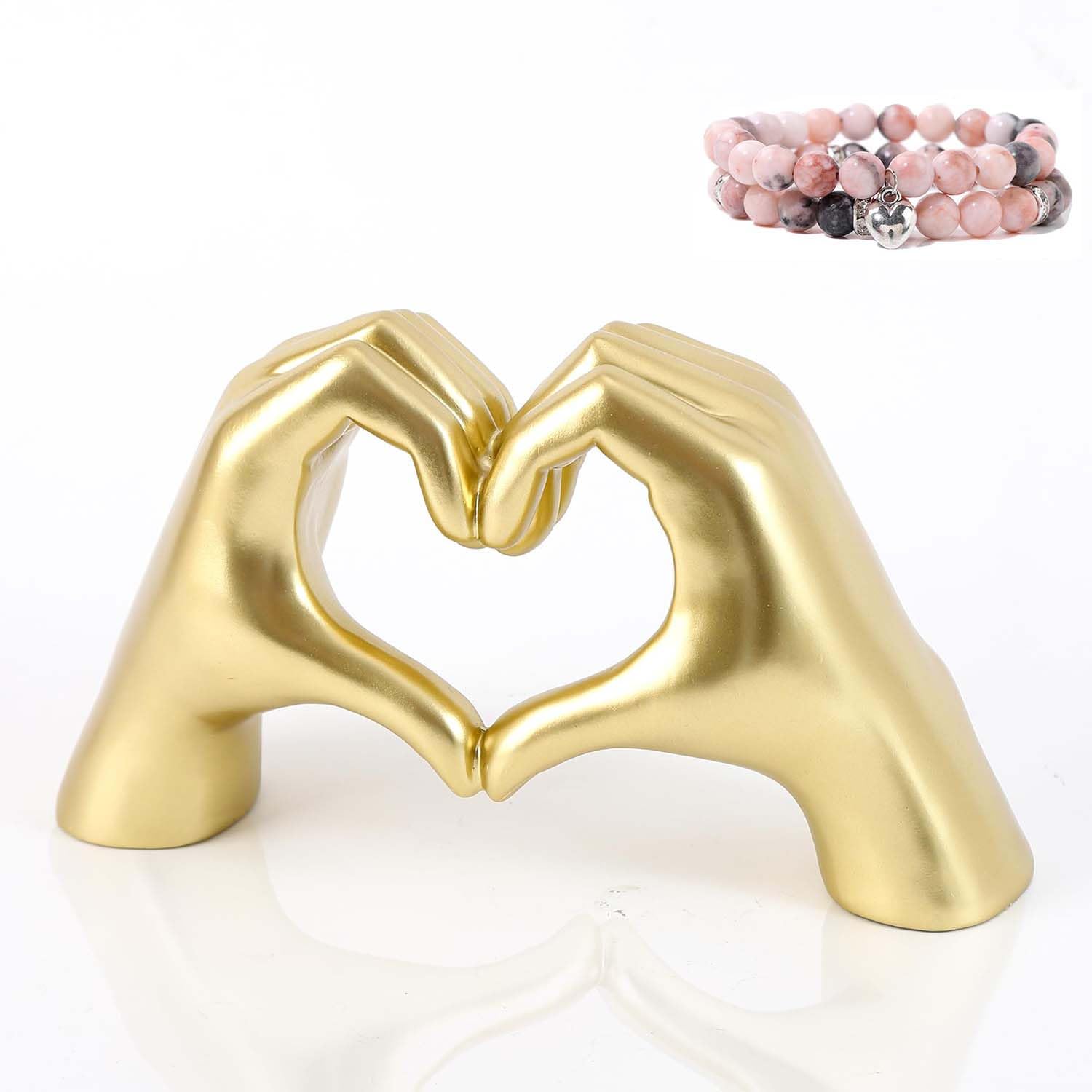 Handmade Golden Heart Hands Sculpture Statue with 2 Bracelets - Unique Taylor Merch Gift for Women, Wife, Daughter, Valentine's Day & Birthday, Home Decor Art for Mother Sister
