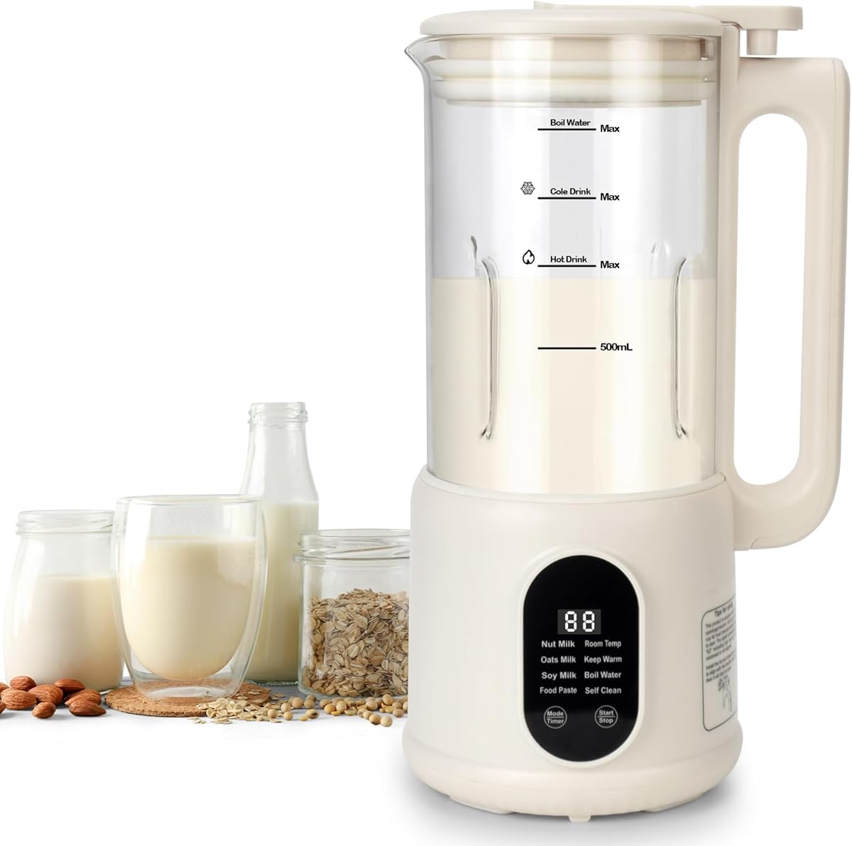 8 in1 Automatic Nut Milk Maker, 40oz Soybean Milk Machine, Homemade Almond, Oat, Soy, Plant-Based Milk and Non Dairy Beverages, 12 Hours Timer/Room Temp/Auto-Clean/Keep Warm/Boil/Low-Noise