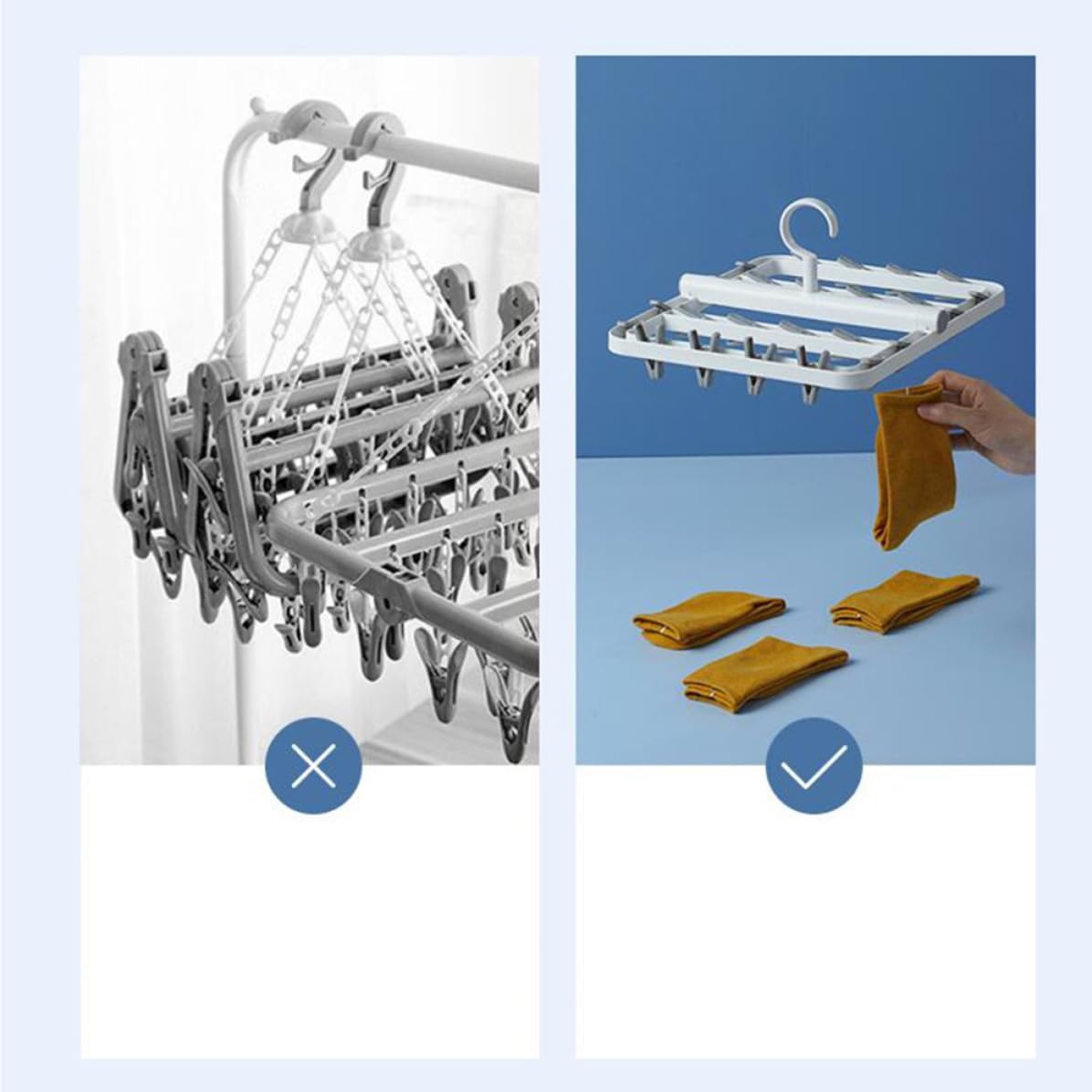 Luxshiny Foldable Plastic Laundry Rack with Clips for Towels and Clothes