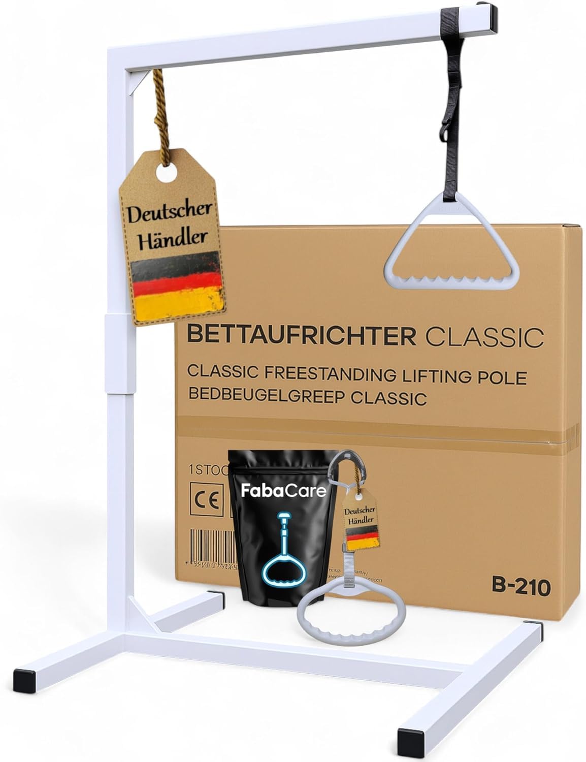 FabaCare Bettgalgen freistehend bis 130 kg Körpergewicht zusätzlichem extra Griff für kleine Hände | mobiler Galgen für normales Bett | Aufrichthilfe, Bettgriff, Bettaufrichter