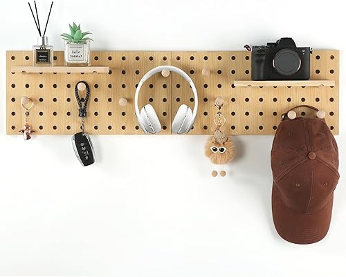 Miniatura 9 de Tablero de Clavijas de Madera Beige Expositor Modular Tablero de Clavijas de Madera Combinación Organizador de Pared Almacenamiento Ganchos de Pared