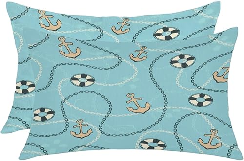 Juego de 2 fundas de almohada de 12 x 24 pulgadas, diseño de ancla de mar azul océano con cremallera, fundas de almohada para cama, fundas disponible en Yaxa Colombia