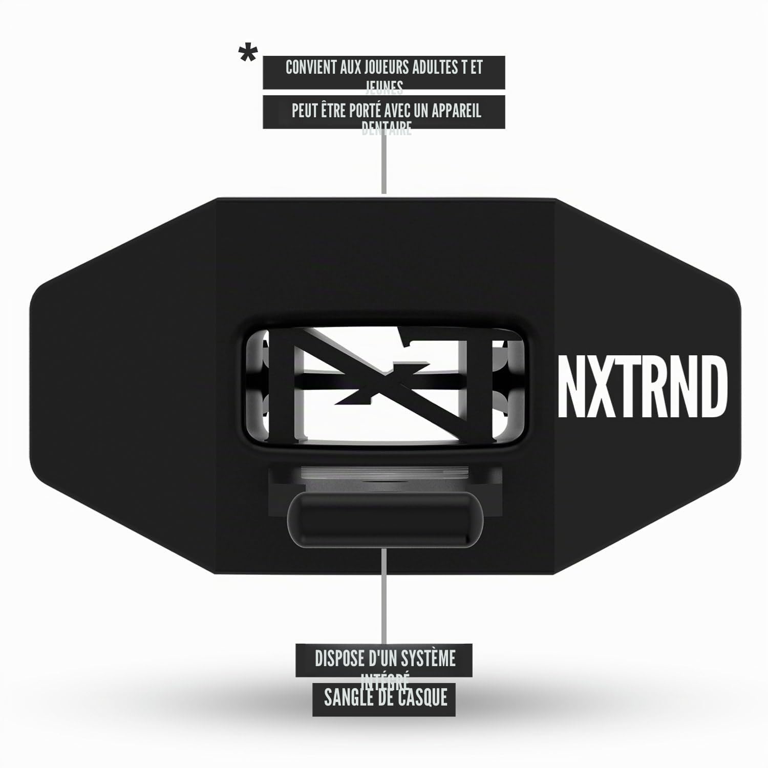 Nxtrnd Two Protège-Dents de Football pour Jeunes, Compatible avec les Appareils Dentaires, Sangle Connectée (Noir)