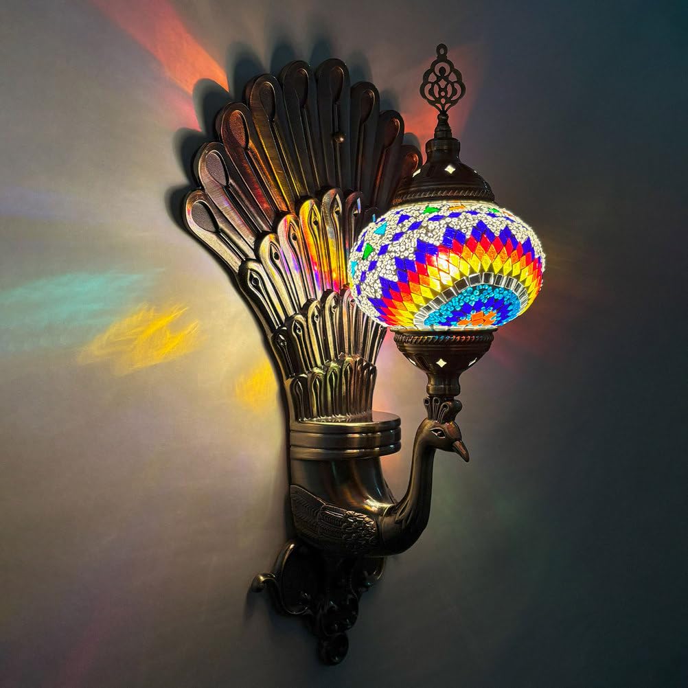 Wintage bohemska mozaikowa szklana lampa ścienna do wnętrz do hotelu, restauracji, holu, sypialni, korytarza i baru, wyjątkowy dekoracyjny oświetlenie ścienne
