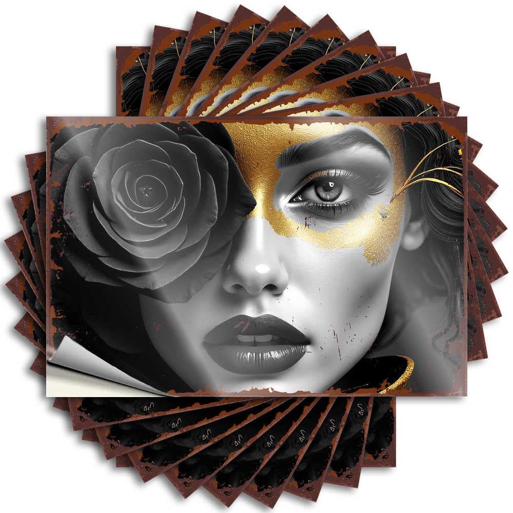 Tattoo Gifts | Cool Garage Golden Mask with Black Rose: A Mysterious Portrait for Absorbing(8X12CM)