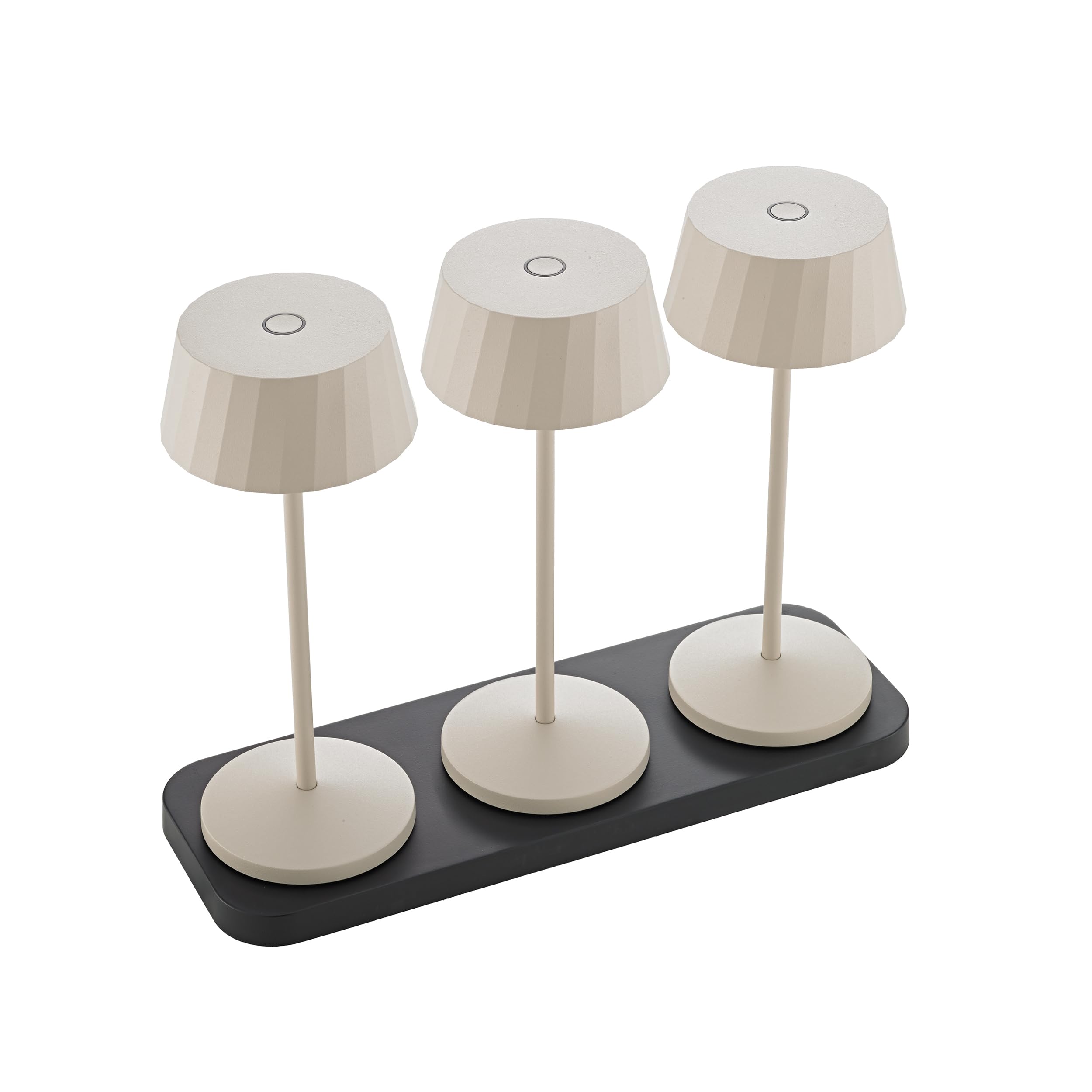 SIGOR Facetta 3er-Set dünenbeige inkl. Ladestation - LED Akku-Tischlampe dimmbar & kabellos mit FlexMood (2200K/2700K), bis 12h Leuchtdauer, USB-C Ladefunktion, IP44 Outdoor & Indoor