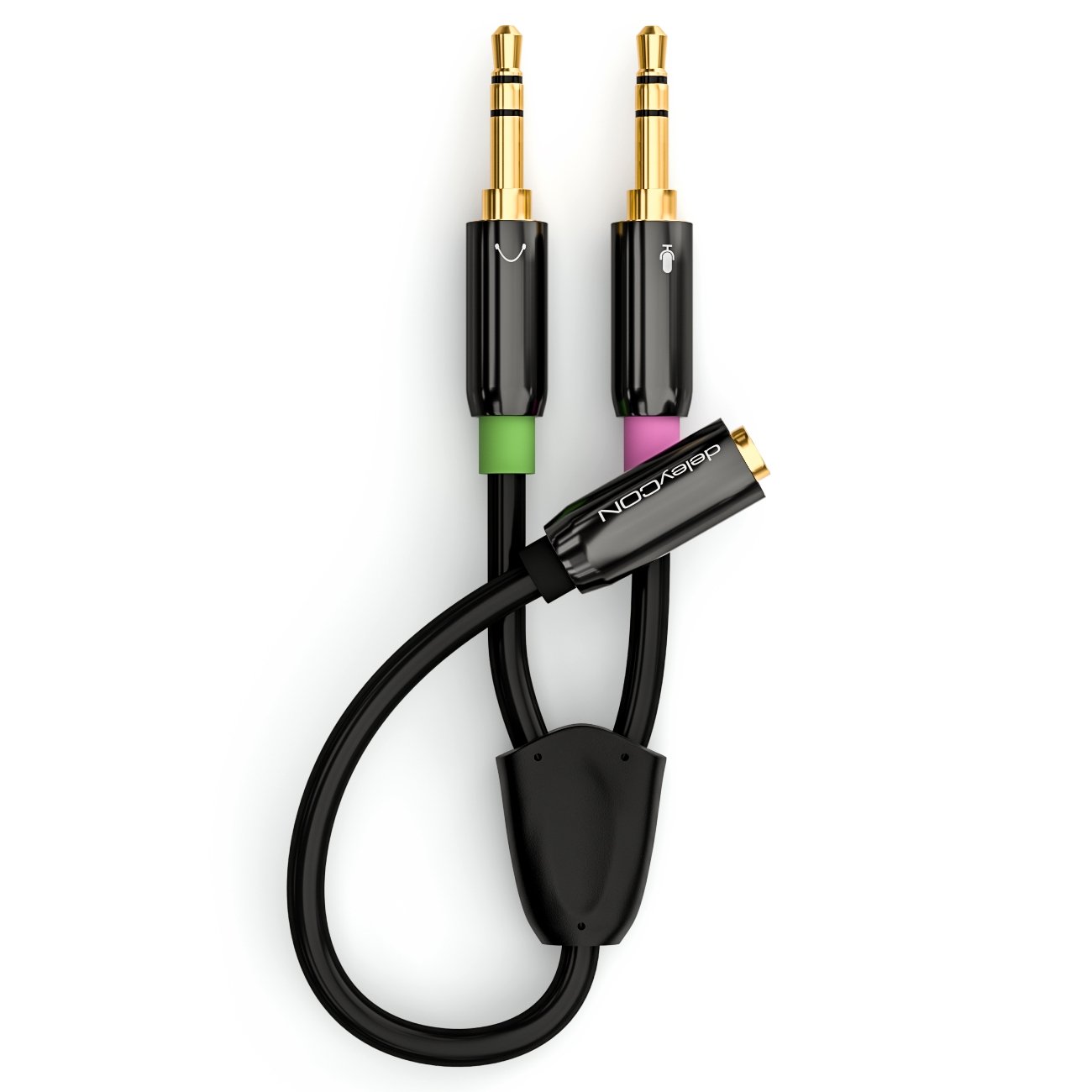 deleyCON Adapter PC do Zestawu Słuchawkowego - Kabel Audio Y Stereo Splitter - Jack 3,5 mm 1x Gniazdo na 2x Wtyk 3,5 mm - do Słuchawek Gamingowych z Mikrofonem Podłączanych do PC Lub Laptopa
