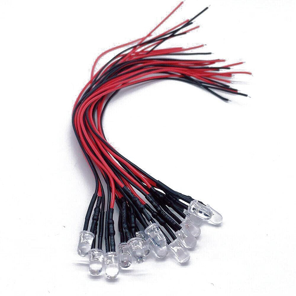 NUOYIYI 20pcs 3V 5V 12V 24V DC 3mm/5mm Red/Green/Blue/RGB Round Pre-Wired Water Clear LED with Plastic Holder-3mm 3v_uv no Holder