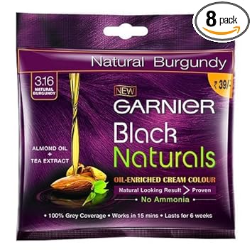 Garnier Black Naturals Crome Hair Colour, 20g+20ml (Pack of 8) - 3.16 Burgundy
