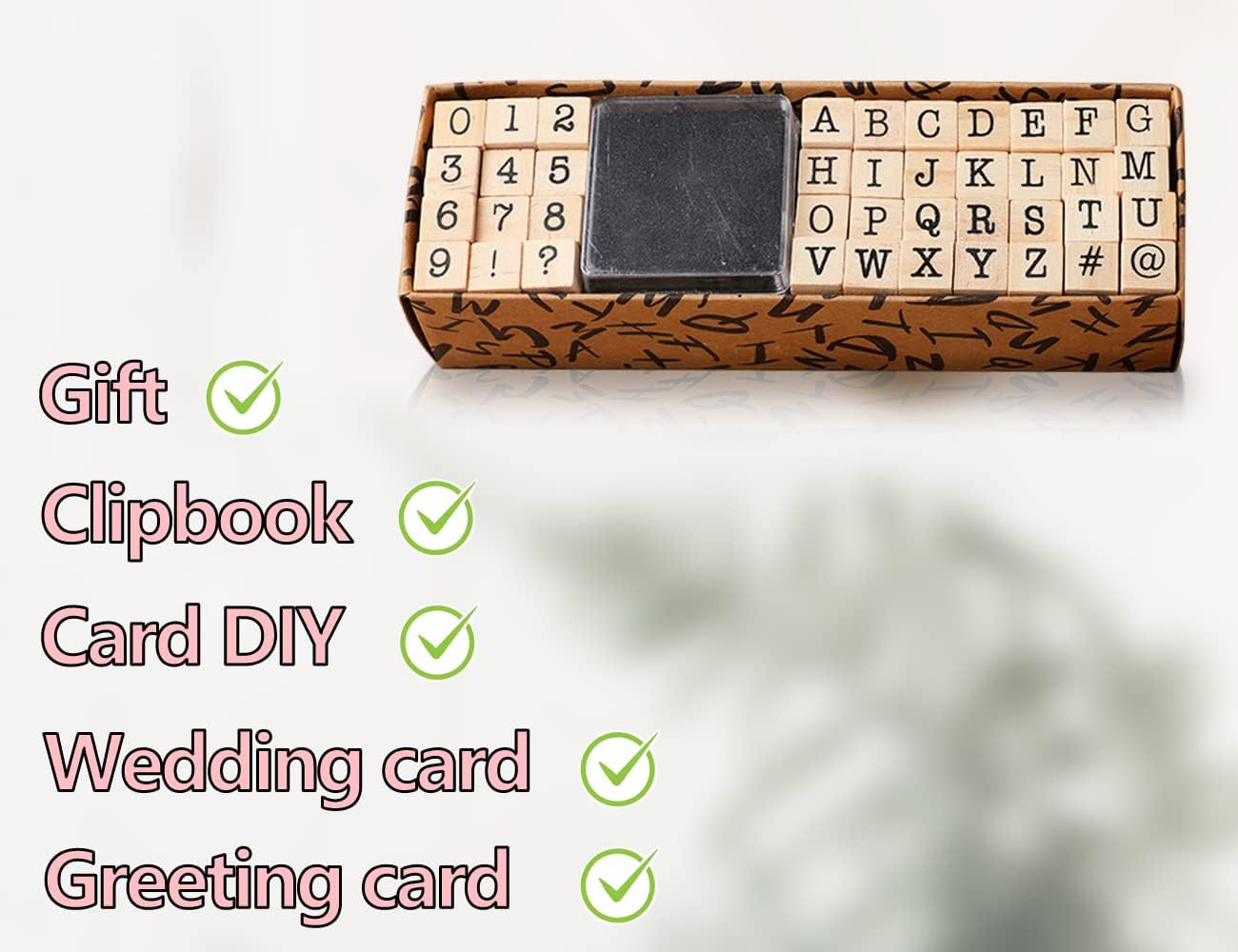 KASTWAVE 40PCS Wooden Letter Stamp Set, Include Letter Numbers Symbols, With Ink Pad, Suitable for Clay Crafts, Card Making, Kids Painting, Exquisite Small Gfts for Kids (Printer Fonts)