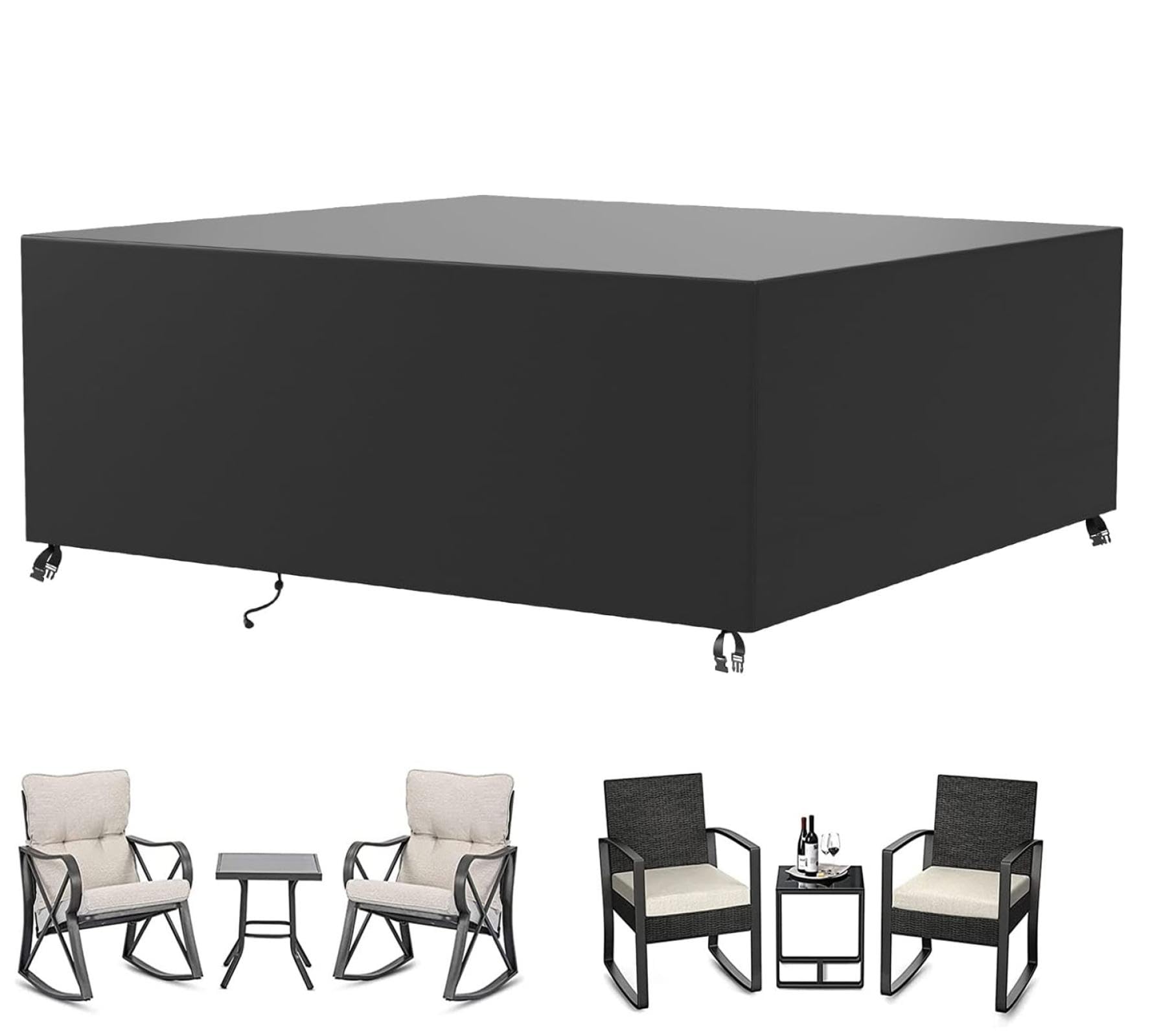 Guying Art Black Waterproof Outdoor Table Cover,190X90x90cm Waterproof Patio Rattan Sofa Table Chair Set Cover 2 Seater Outdoor Rattan Sofa Cover Sofa Cover Outdoor Windproof