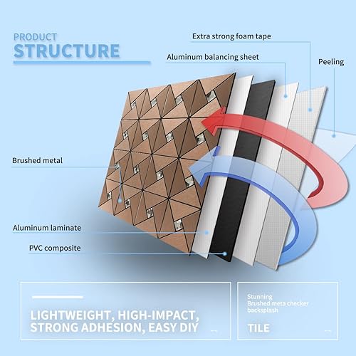 Miniatura 6 de Art3d Azulejos de mosaico de metal de 10 hojas para decoración de pared de cocina, adhesivos en azulejos compuestos de aluminio, rompecabezas de