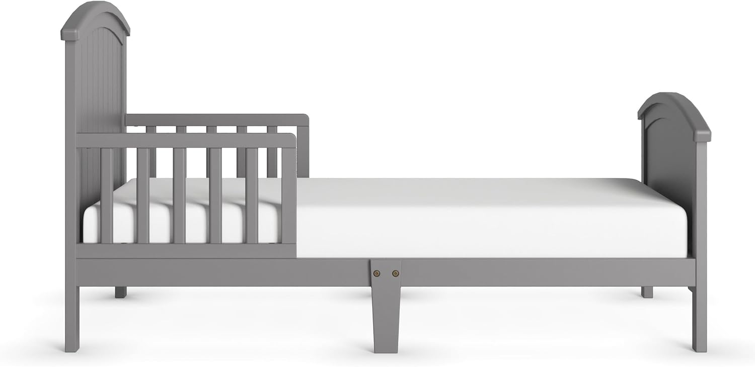 Child Craft Hampton Arch Top Toddler Bed for Kids with Guard Rails, Low to Ground Design, Made of Pinewood, Featuring Clean Lines to Match Any Décor (Cool Gray)