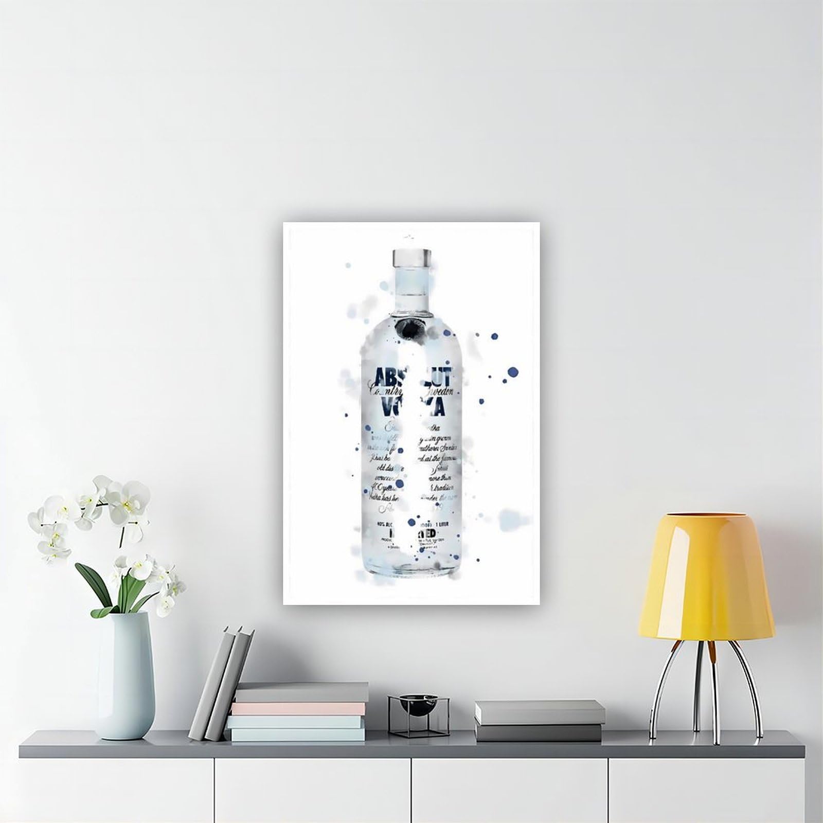 Absolute Vodka Kunstposter mit Tinte auf Leinwand, Wandkunst, Dekordruck, Gemälde für Wohnzimmer, Schlafzimmer, Dekoration, Rahmen: 60 x 90 cm