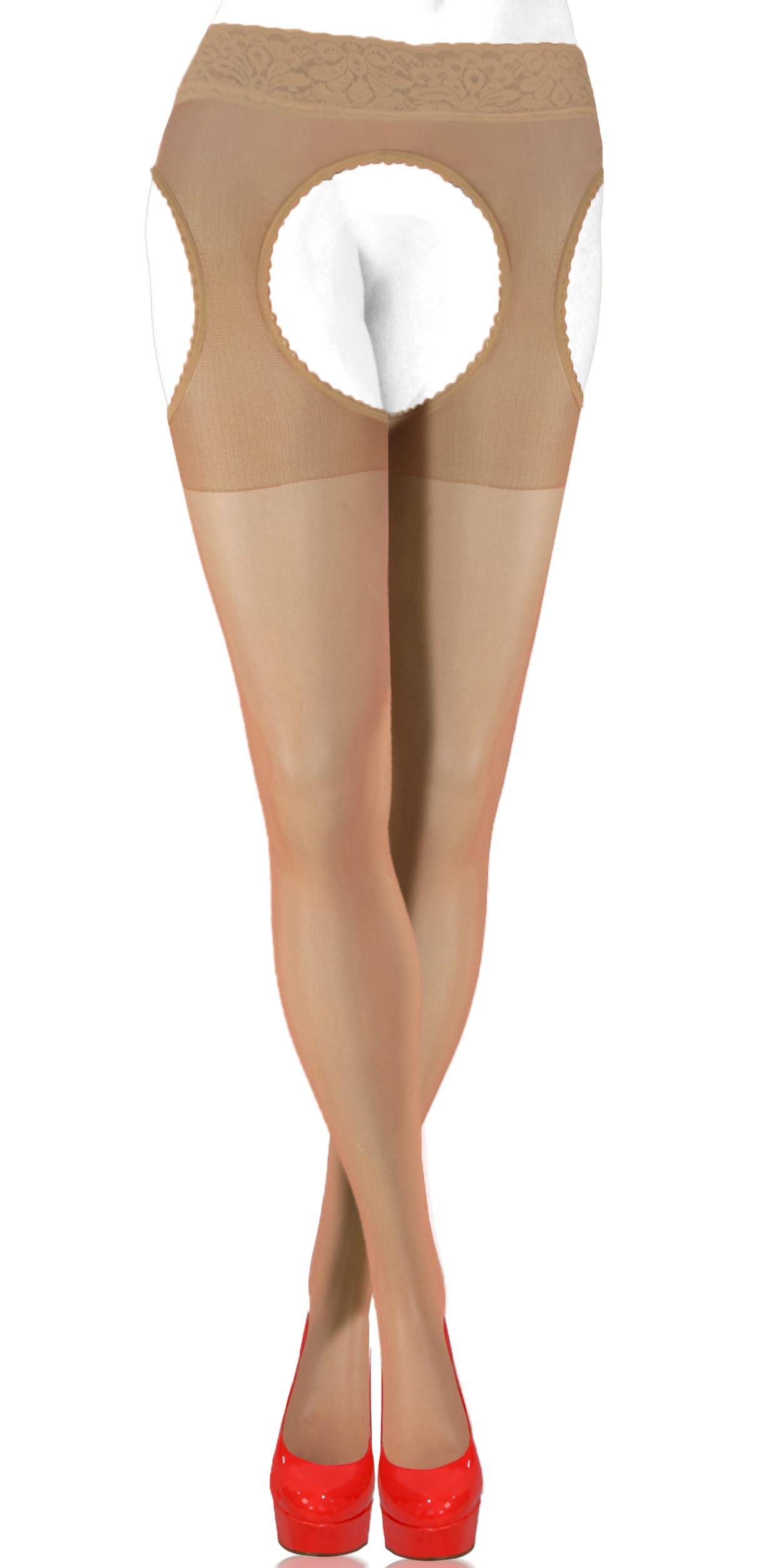 Sesto Senso Sexy Suspender Stockings 15 Den Strip Panty Lace Garter Belt Mock Tights 4 L L. Beige