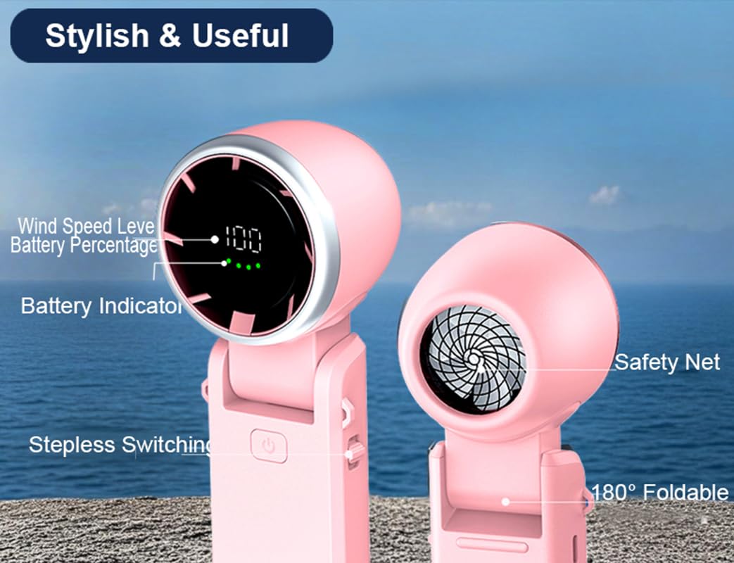 Ventilatore Portatile Turbo Ricaricabile USB C – 5 Velocità – Display LED – Batteria 3000 MAh – Per Viaggi Estate