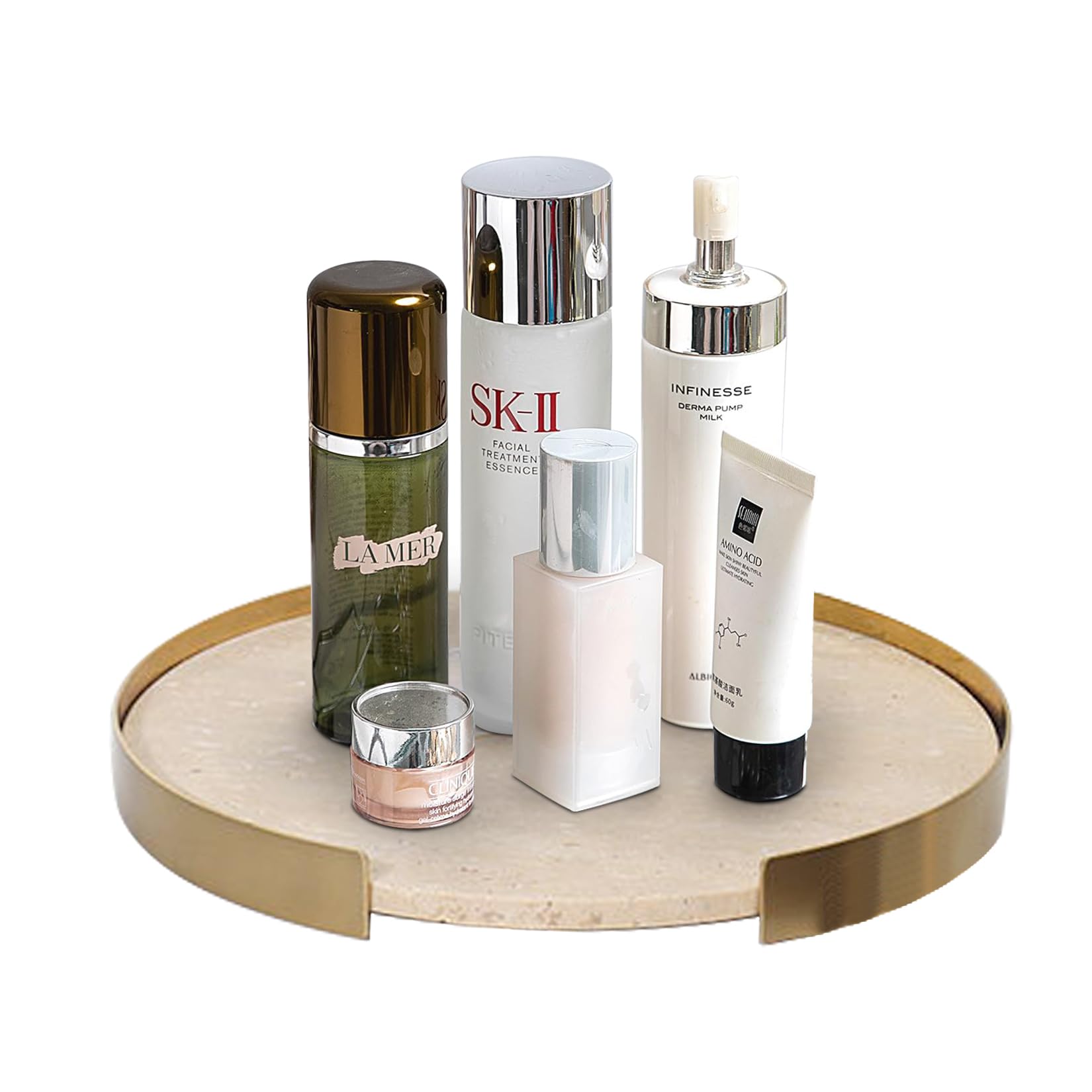 XINFUHUA Travertine Tray, Round Marble Vanity Bathroom Countertop Tray, Ceramic Decorative Trays for Coffee Table (M)