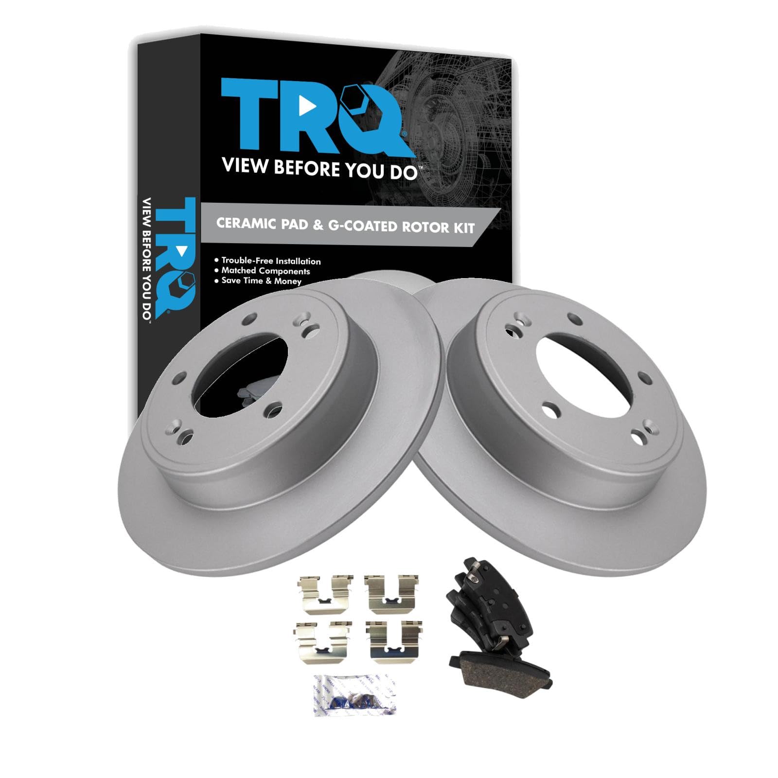 TRQ Rear Brake Pad and Rotor Set Ceramic Coated Rotors Compatible with 2017-2020 Hyundai Elantra 2020-2022 Venue 2020-2022 Kia Soul