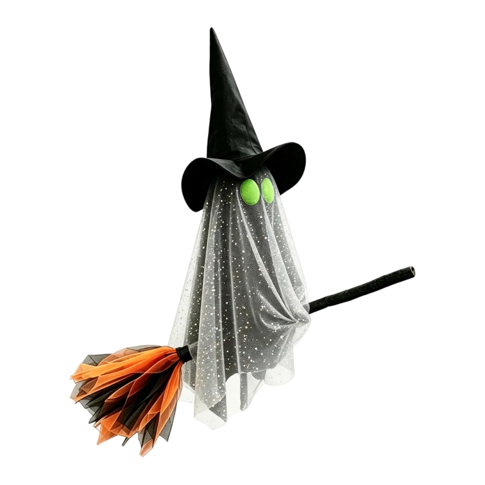 Halloween Ghost Witch Broom Hanging Ornament Spooky Pendant for Indoor Outdoor Haunted House Party Decor with 70cm Height [object Object] [object Object]