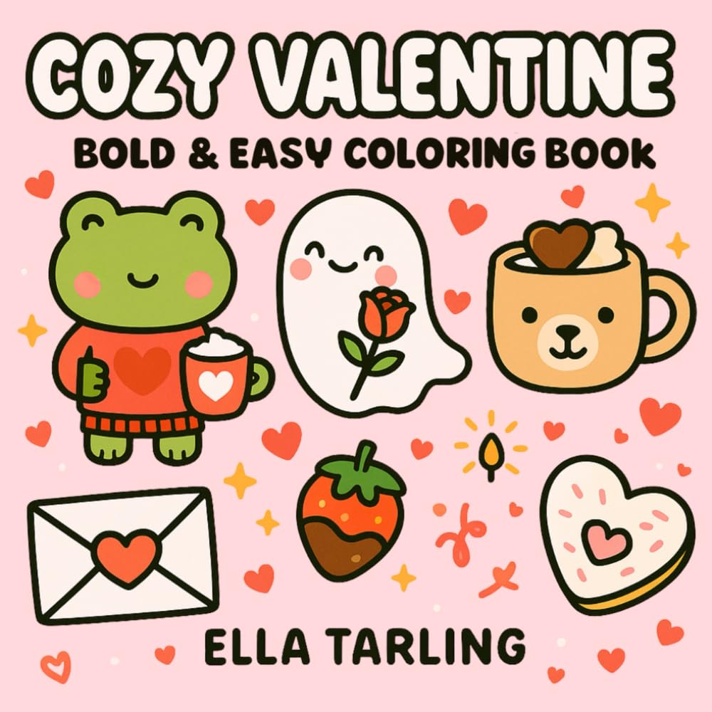 Cozy Valentine - Bold & Easy Coloring Book for Kids & Adults