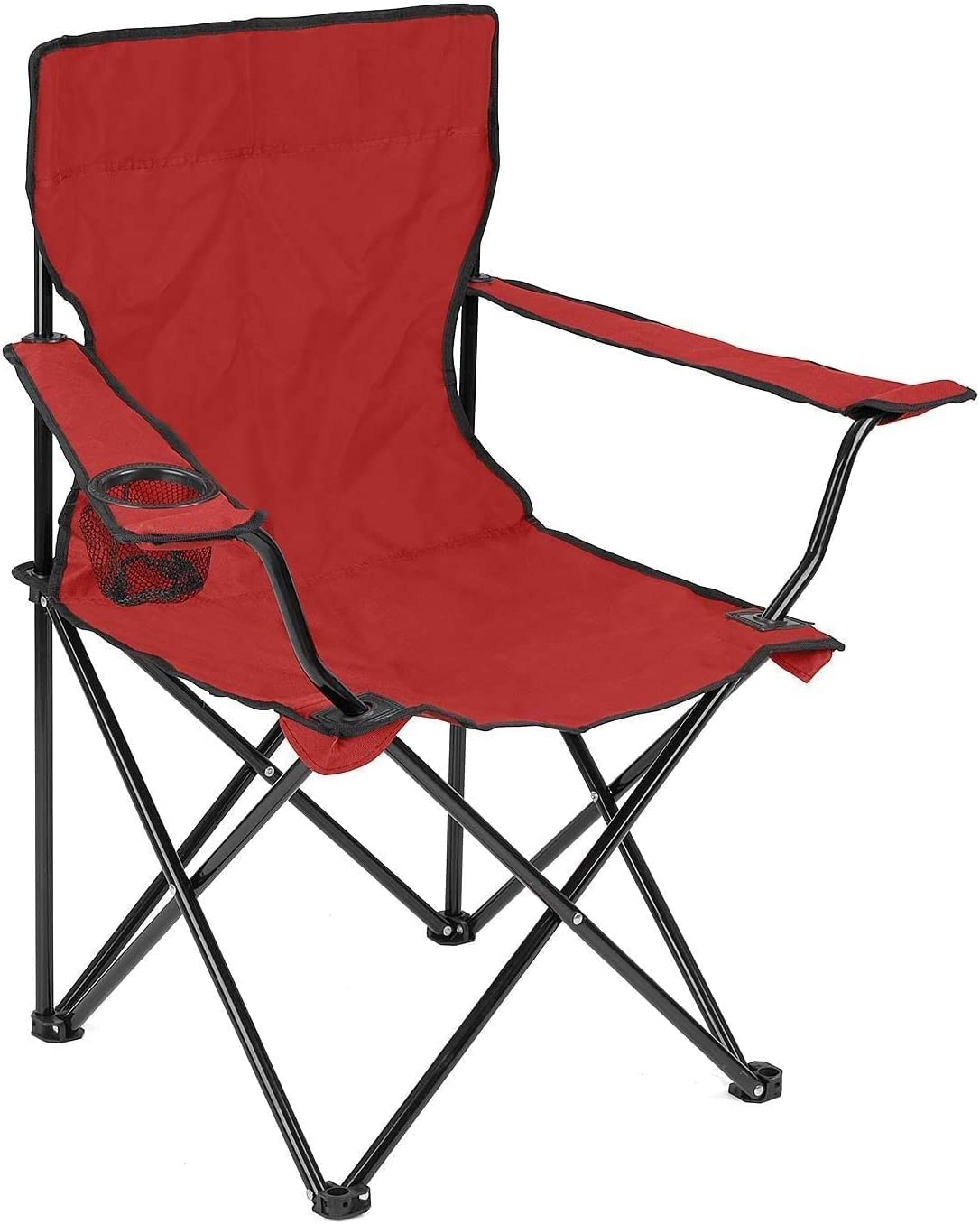 Folding Camping Chair | Portable Beach Chair with Cup Holder | With Carry Bag | For Fishing, Camping, Picnic, BBQ, Beach & Other Outdoor Activities (Red)