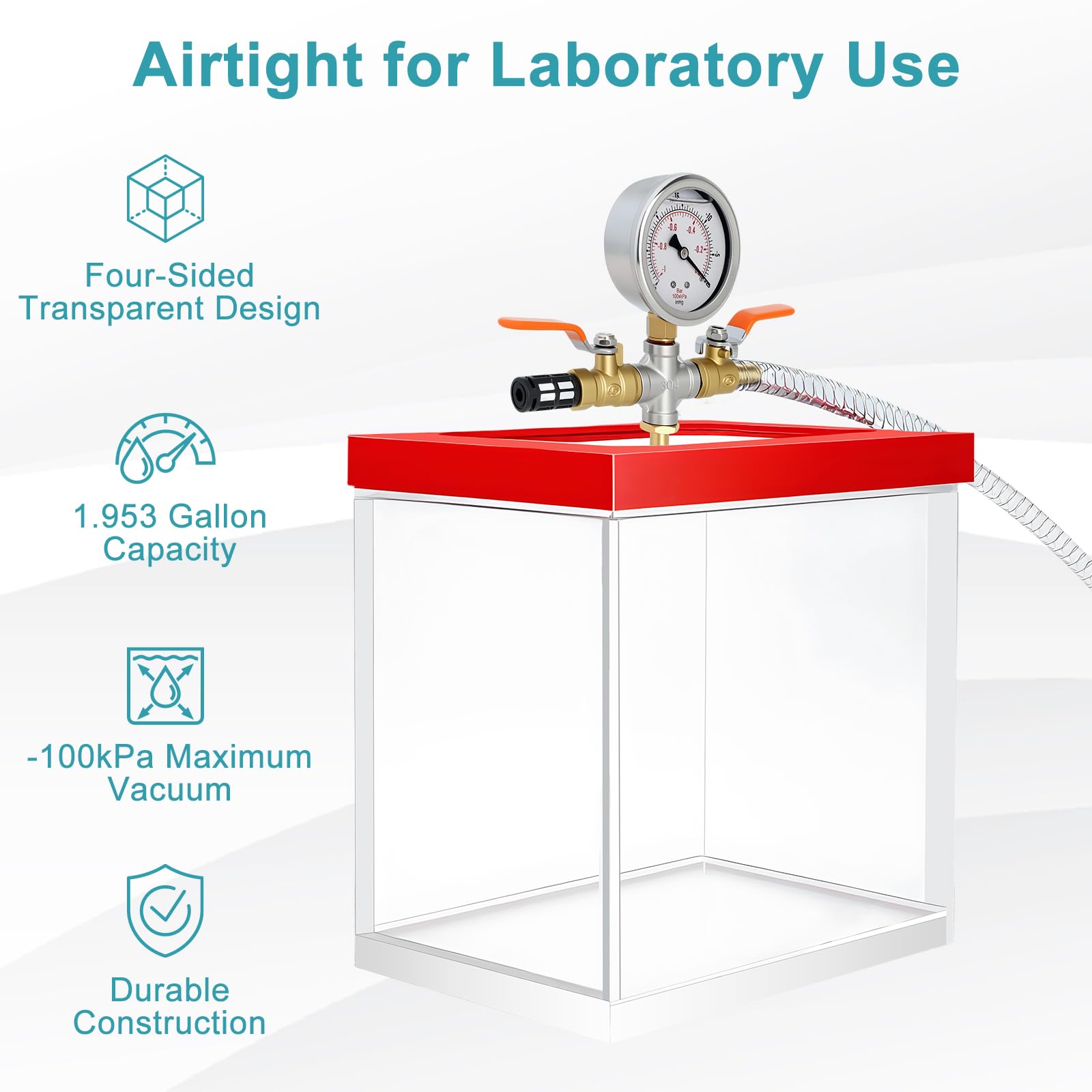 stonylab Acryl Vakuumkammer (Transparent), 1.633 Imp Gal, mit 10.2 mm Vakuumanschluss, Luftdicht für Laborgebrauch