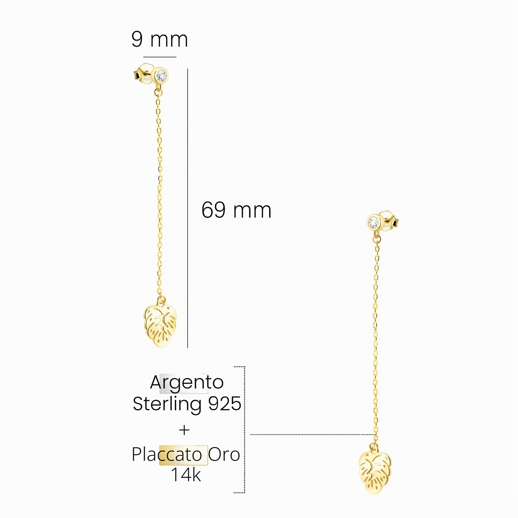 SOFIA MILANI - Orecchini da Donna in Argento 925 - con Pietra Zircone - Orecchino Pendente a Foglia di Zirconia