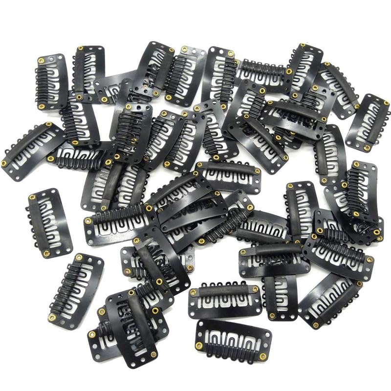 FAMEZA 15 PCS Snap Clips for Hair Extensions Weaves U-shape Metallic Wig Clips With Silicon Rubber Small Size|Black