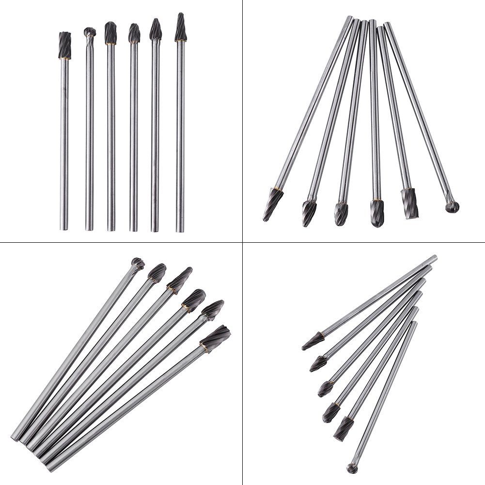 Walfront 6pz 6mm Set di Frese in Acciaio al Carburo di Tungsteno Rotante Lime Testa di Taglio Utensi per la Lavorazione del Legno di Perforazione Intaglio Incisione 10mm